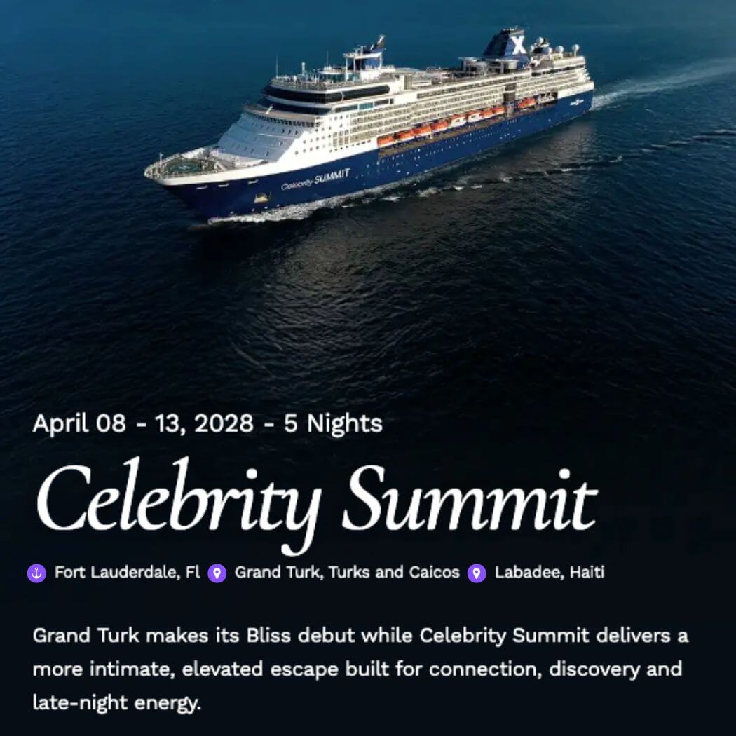 Bliss Cruise Celebrity Summit April 2028